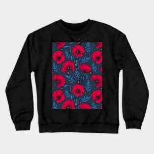 Red poppies and ladybugs on dark blue Crewneck Sweatshirt